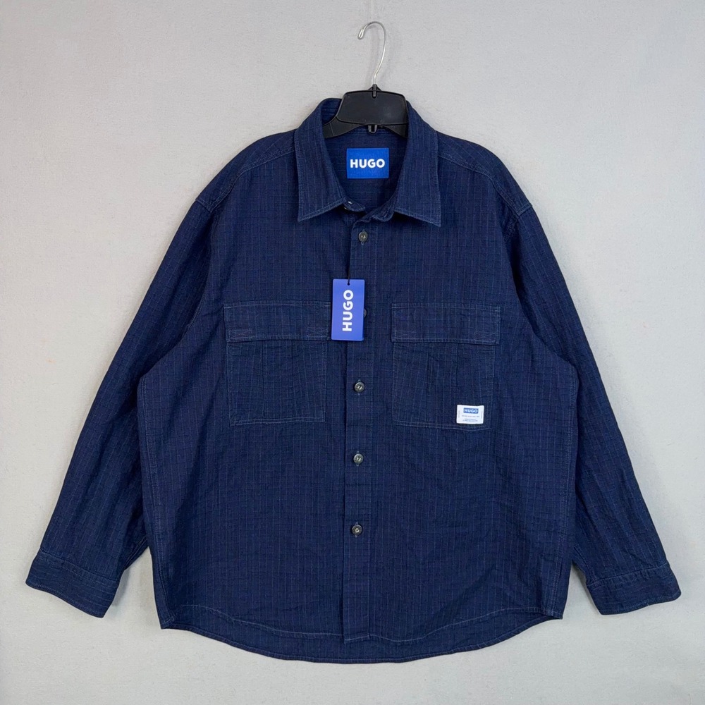 HUGO Shirt Mens XL Blue Grid Ripstop Ebargo Shacket Workwear Streetwear NWT